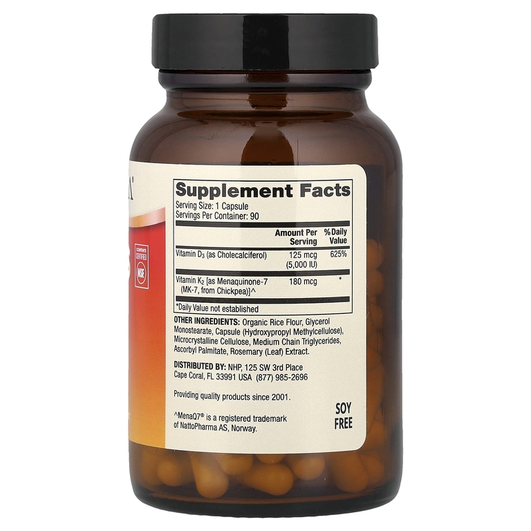 Dr. Mercola, витамины D3 и K2, 90 капсул