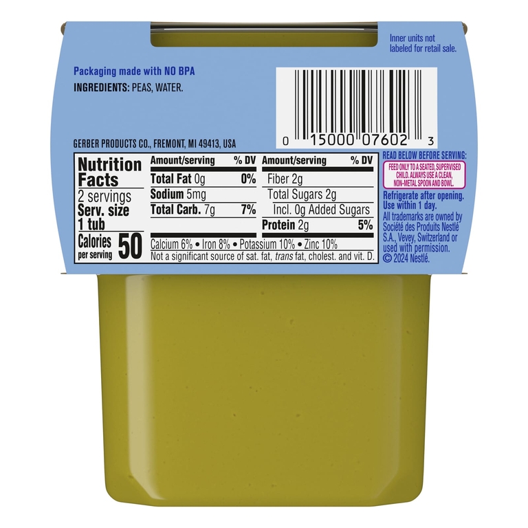 Gerber, Natural for Baby, 2nd Foods®, гороховый продукт, 2 пакетика по 113 г (4 унции)