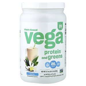Vega, растительный протеин и зелень, со вкусом ванили, 614 г