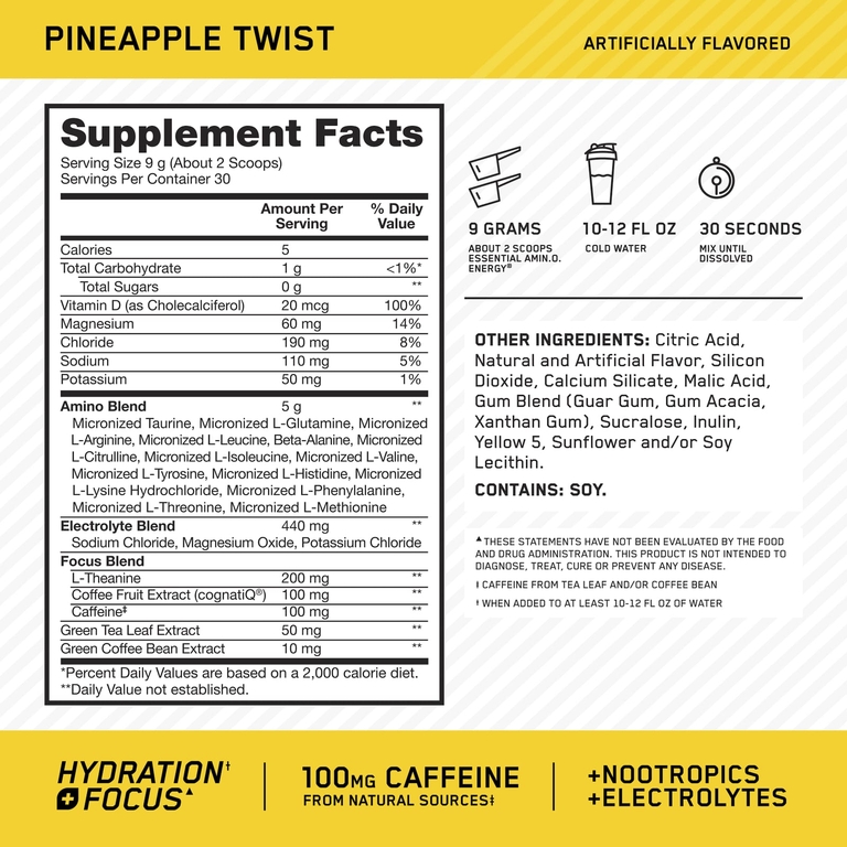 Optimum Nutrition, аминокислоты и электролиты, ананасовый твист, 285 г (10,05 унции)