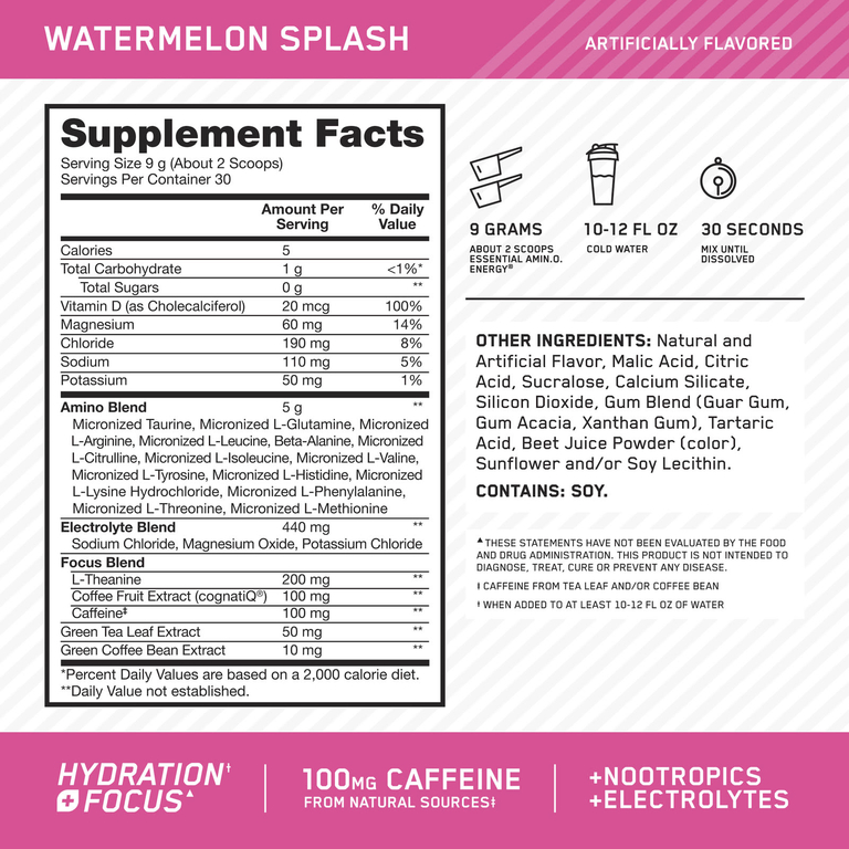Optimum Nutrition, аминокислоты и электролиты, арбузный всплеск, 285 г (10,05 унции)