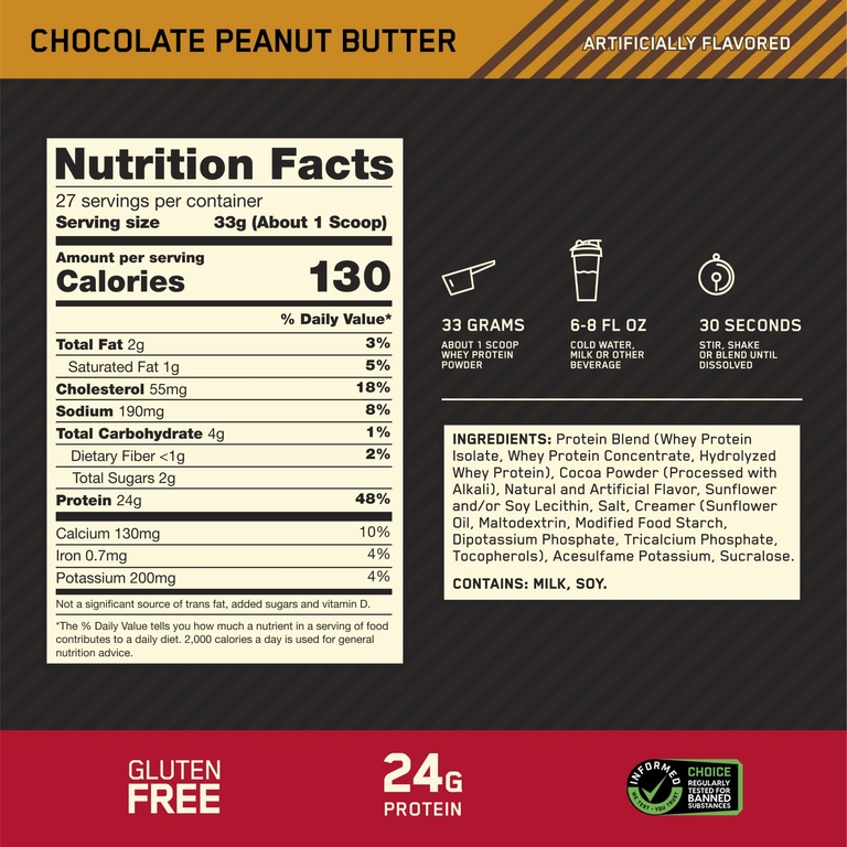Optimum Nutrition, сывороточный протеин, со вкусом шоколада и арахисовой пасты, 907 г (2 фунта)