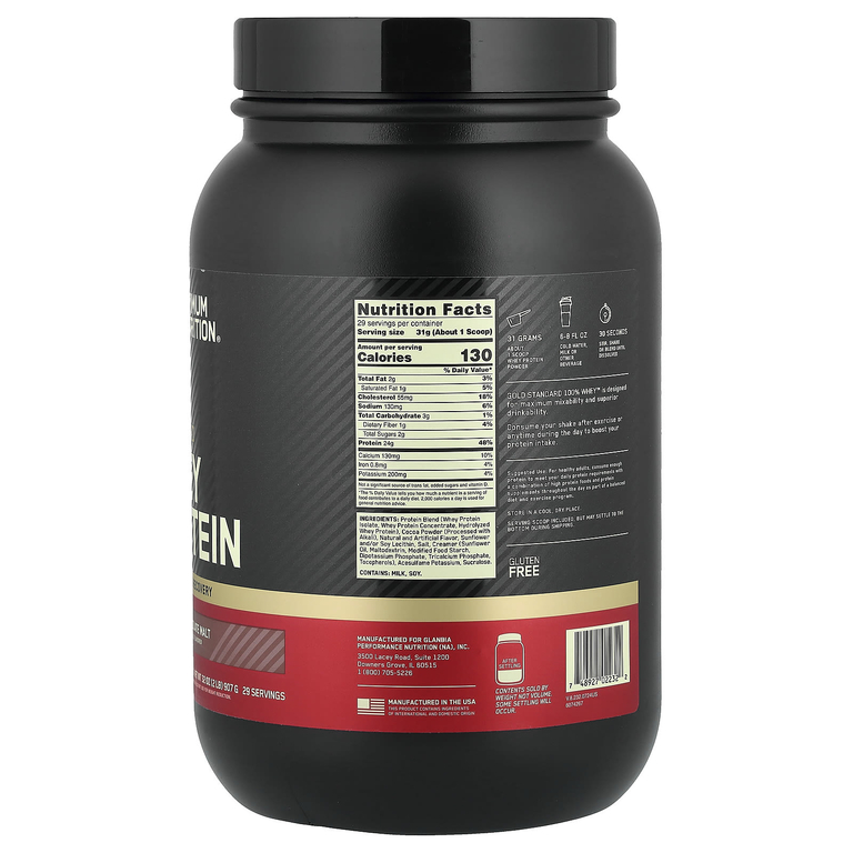 Optimum Nutrition, сывороточный протеин, шоколадный солод, 907 г (2 фунта)