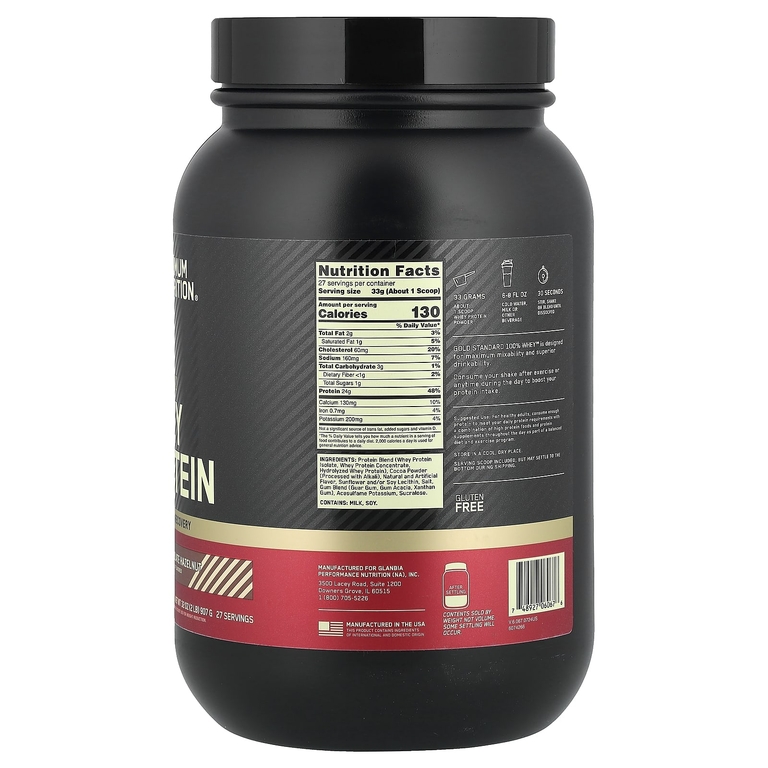 Optimum Nutrition, сывороточный протеин, со вкусом фундука в шоколаде, 907 г (2 фунта)