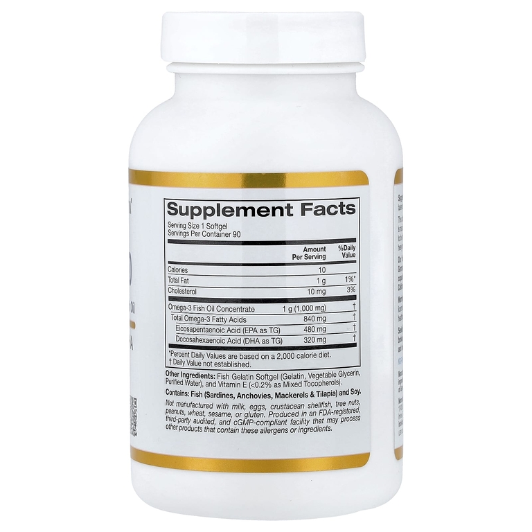California Gold Nutrition, рыбий жир с омега-3, в форме триглицеридов, 90 капсул из рыбьего желатина (1000 мг в 1 капсуле)