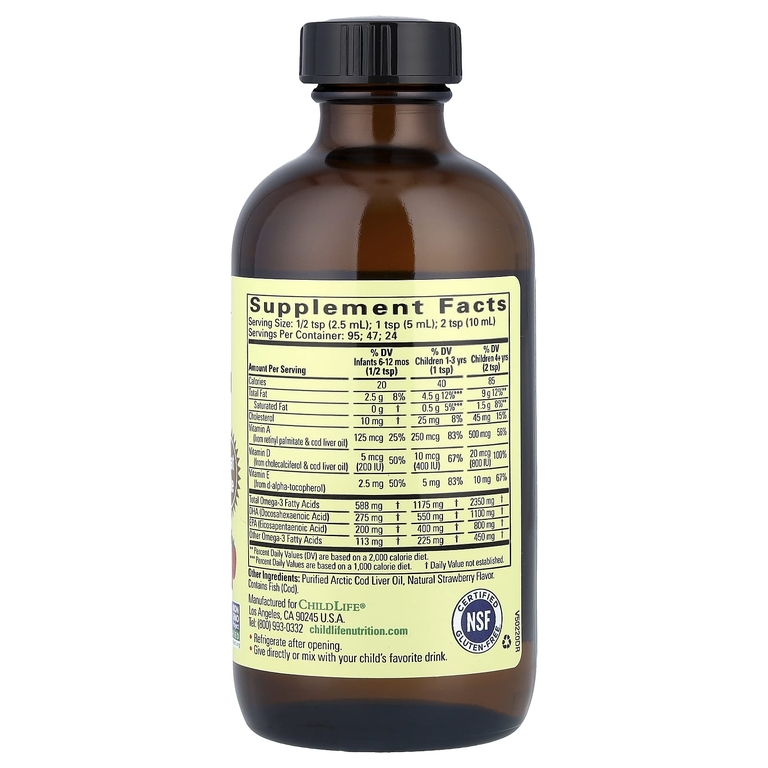 ChildLife Essentials, чистый жир печени арктической трески,со вкусом натуральной клубники, 237 мл (8 жидк. унций)