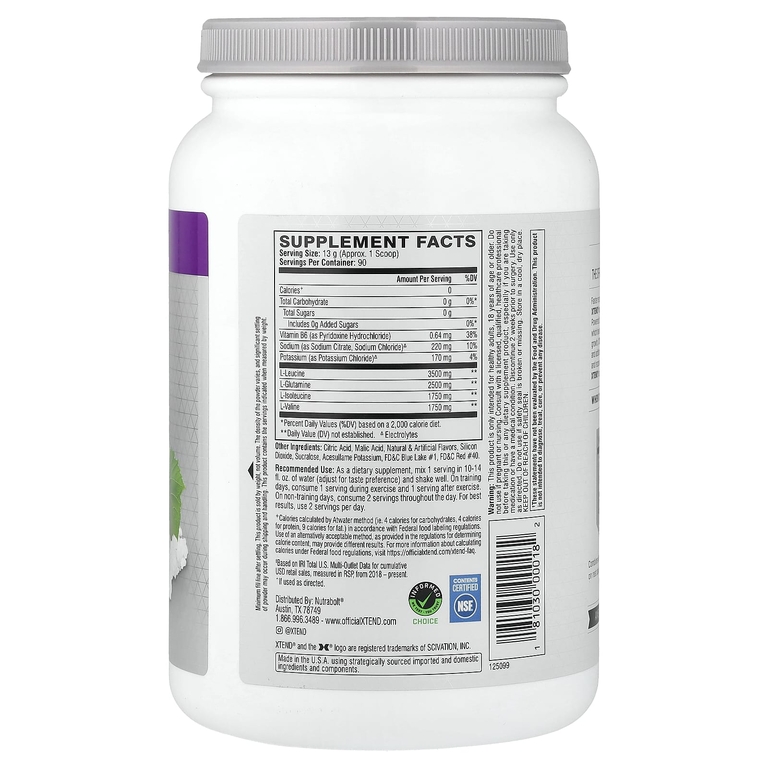 XTEND, 7 г BCAA, со вкусом холодного винограда, 1,17 кг (2,58 фунта)