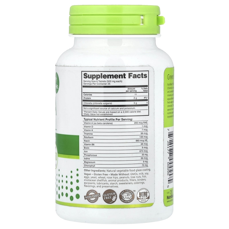NutriBiotic, Super Greens, хлорелла, 150 веганских таблеток (500 мг в 1 таблетке)