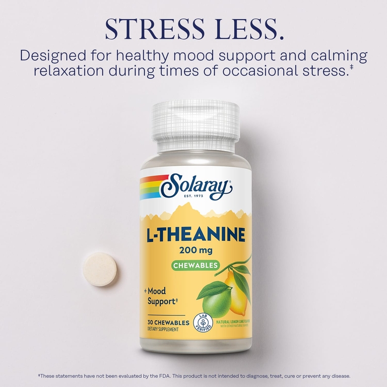 Solaray, L-Theanine Chewables, Natural Lemon Lime, 200 mg, 30 Chewables