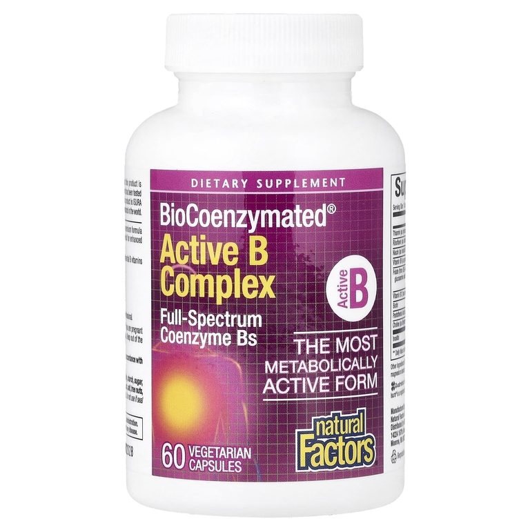 Natural Factors, BioCoenzymated®, комплекс активных витаминов группы B, 60 вегетарианских капсул
