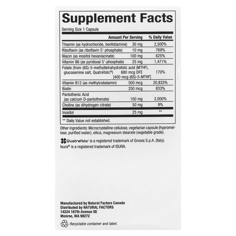 Natural Factors, BioCoenzymated®, комплекс активных витаминов группы B, 60 вегетарианских капсул
