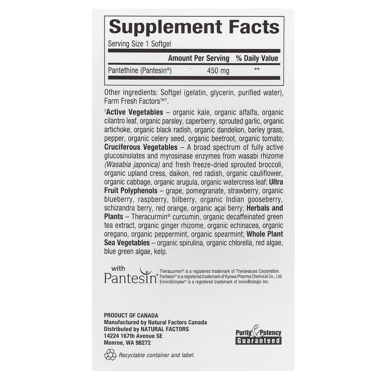 Natural Factors, BioCoenzymated, B5, пантетин, 450 мг, 60 капсул