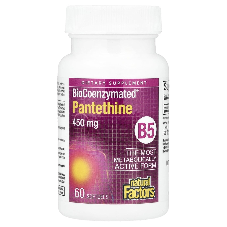 Natural Factors, BioCoenzymated® B5, пантетин, 450 мг, 60 мягких капсул