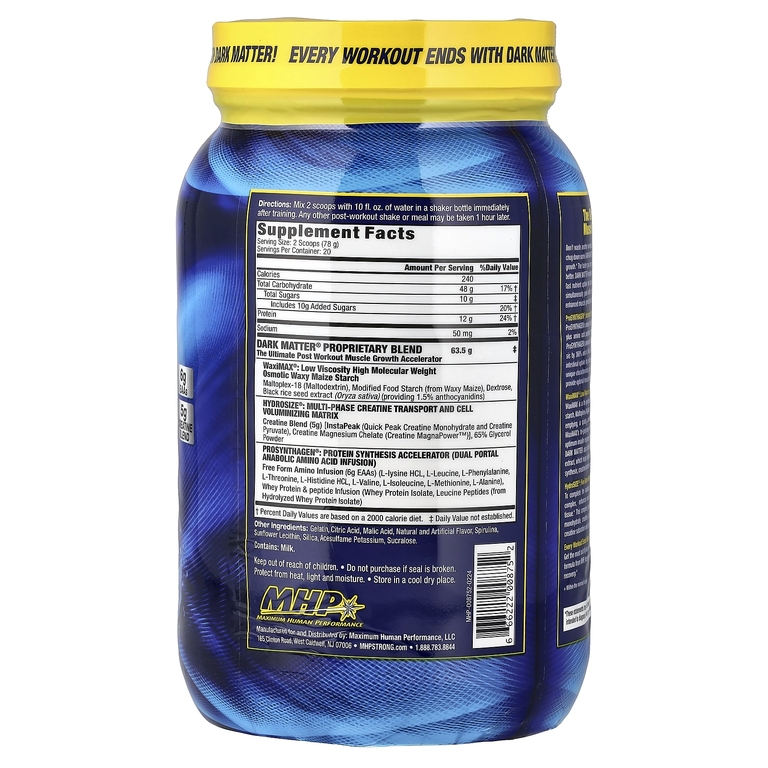 MHP, DARK MATTER, ускоритель роста мышц после тренировки, голубая малина, 1560 г (3,44 фунта)