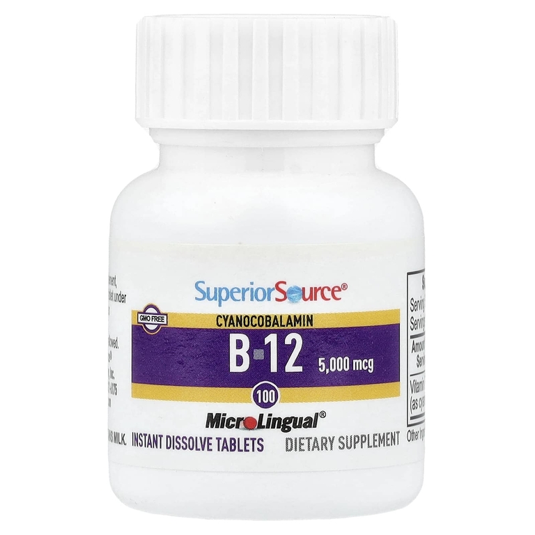 Superior Source, Цианокобаламин B12, 5000 мкг, 100 растворимых таблеток MicroLingual®  Instant Rстворять