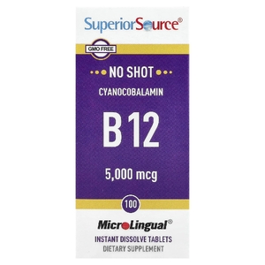 Superior Source, витамин B12 (цианокобаламин), 5000 мкг, 100 быстрорастворимых таблеток MicroLingual