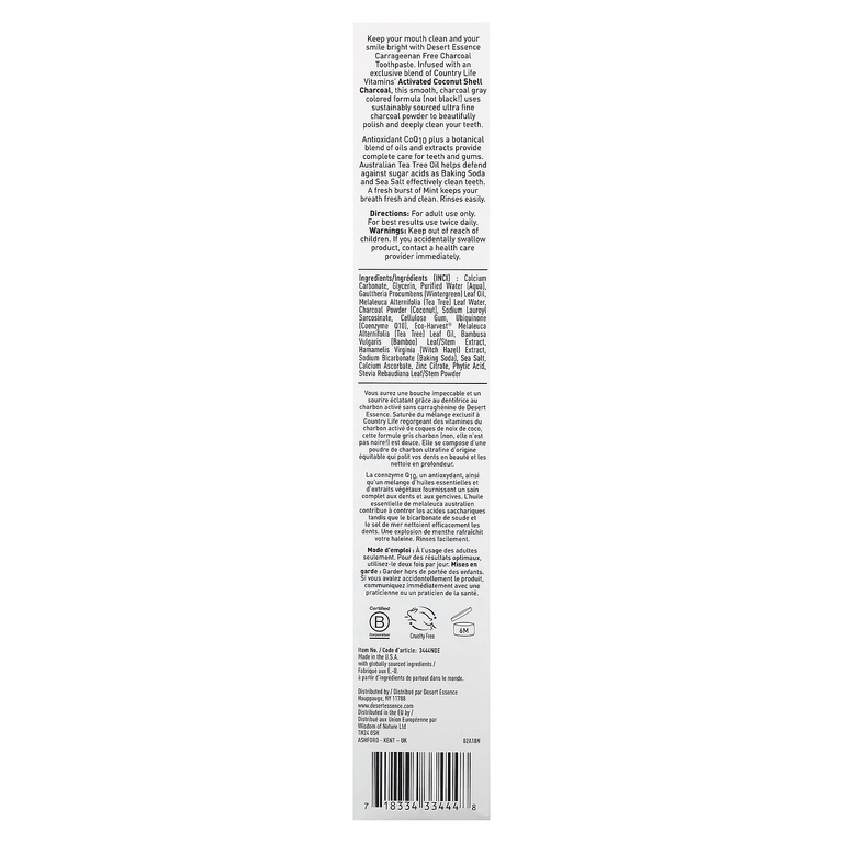 Desert Essence, Зубная паста с активированным углем, свежая мята, 176 г (6,25 унции)
