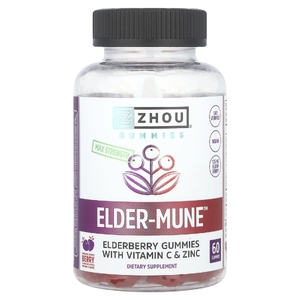 Zhou Nutrition, Elder-Mune ™, максимальная крепость, натуральное ягодное ассорти, 60 жевательных мармеладок