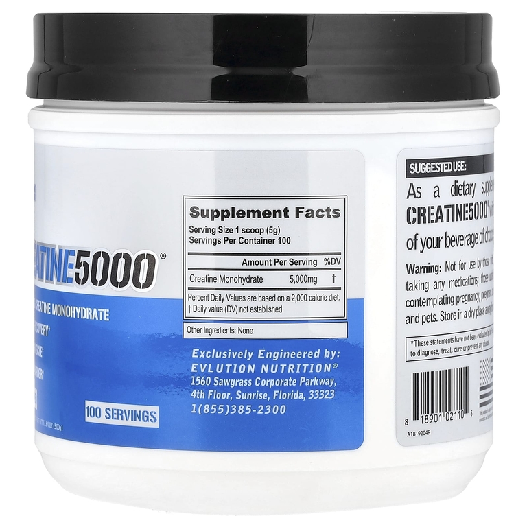 EVLution Nutrition, Creatine5000®, без добавок, 500 г (17,64 унции)