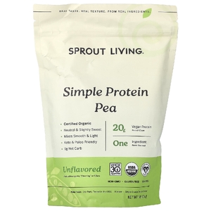 Sprout Living, простой гороховый протеин, без добавок, 454 г (1 фунт)