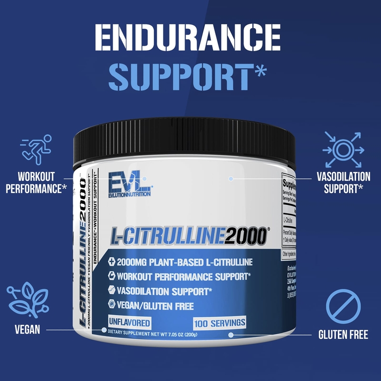 EVLution Nutrition, L-Citrulline 2000, L-цитруллин, без добавок, 200 г (7,5 унции)