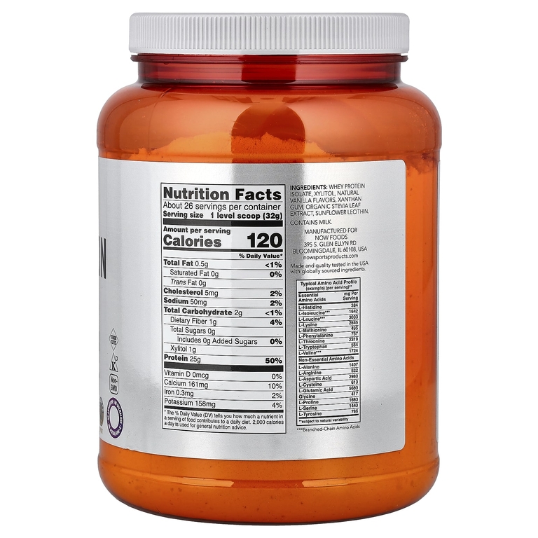 NOW Foods, Спорт, изолят сывороточного протеина, кремовая ваниль, 816 г (1,8 фунта)