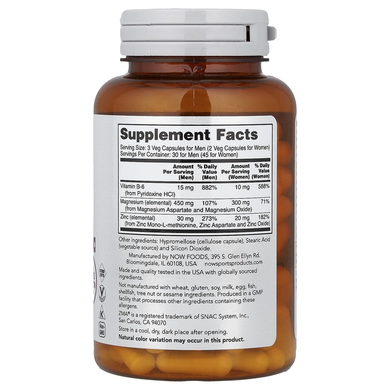 NOW Foods, Спорт, добавка с цинком и магнием ZMA®, 90 растительных капсул