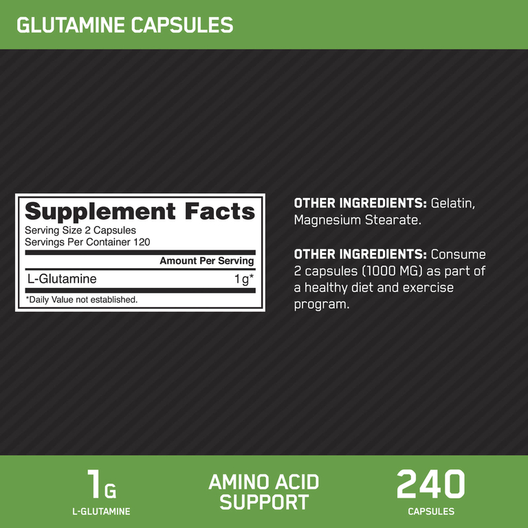 Optimum Nutrition, Глютамин, 240 капсул (0,5 г в каждой капсуле)