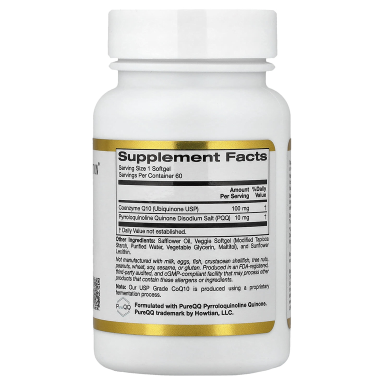 California Gold Nutrition, коэнзим Q10 с PQQ, убихинон класса USP, в растительных капсулах из тапиоки с подсолнечным лецитином, 100 мг, 60 растительных капсул