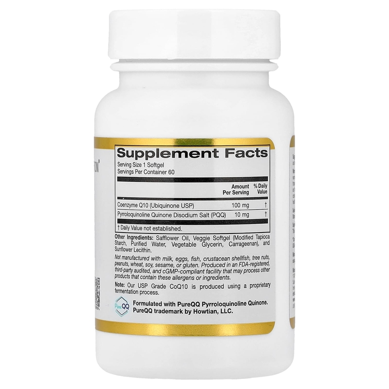 California Gold Nutrition, коэнзим Q10 с PQQ, убихинон класса USP, в растительных капсулах из тапиоки с подсолнечным лецитином, 60 растительных капсул