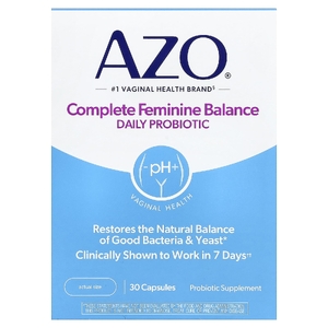 AZO, Complete Feminine Balance, пробиотик для ежедневного приёма, 5 млрд КОЕ, 30 капсул для приёма один раз в день