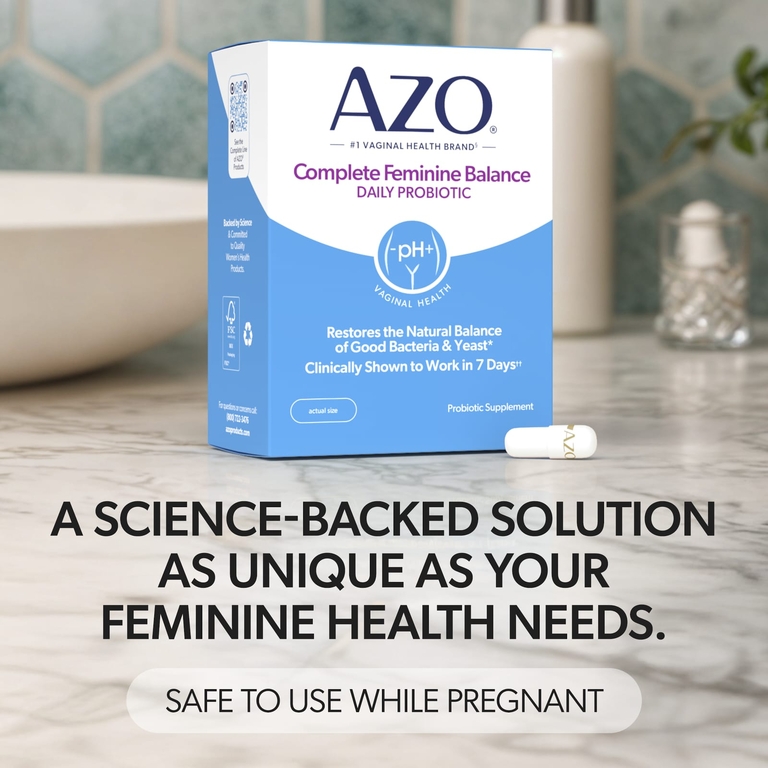 AZO, Complete Feminine Balance, пробиотик для ежедневного приёма, 5 млрд КОЕ, 30 капсул для приёма один раз в день