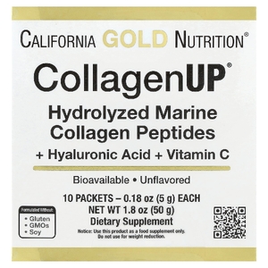California Gold Nutrition, CollagenUP®, гидролизованные пептиды морского коллагена с гиалуроновой кислотой, с нейтральным вкусом, 10 пакетиков по 5 г (0,18 унции)
