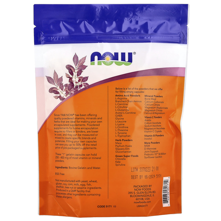 NOW Foods, желатиновые капсулы, размер «1», прибл. 500 пустых капсул