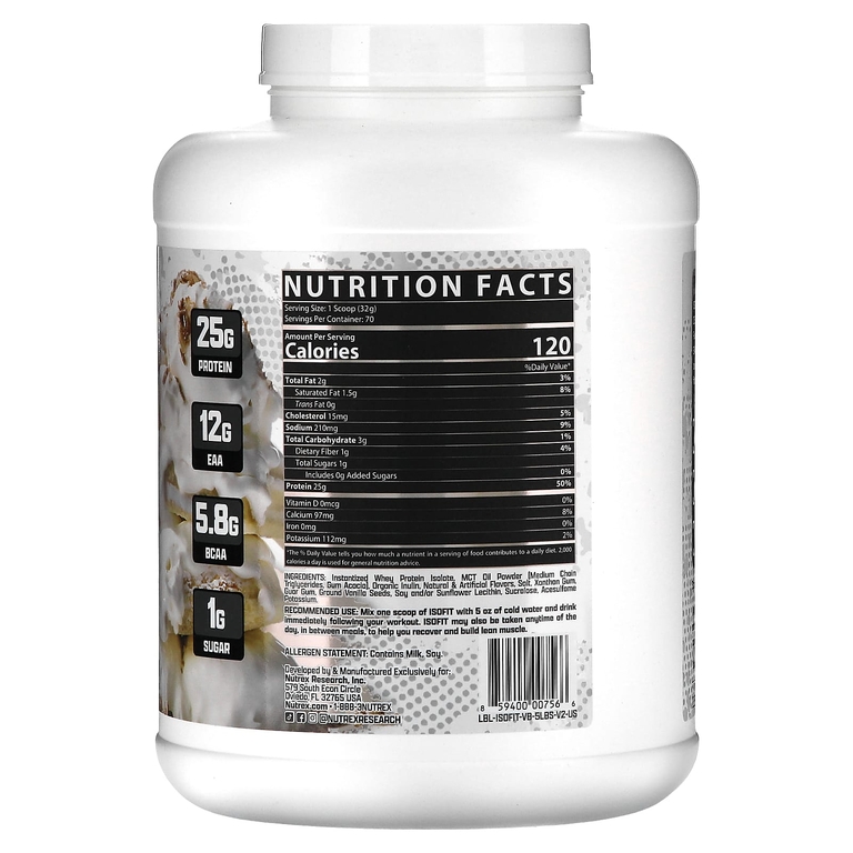 Nutrex Research, IsoFit Protein, протеин с ванильным мороженым, 2261 г (5 фунтов)
