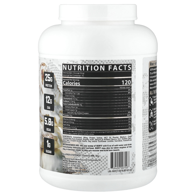 Nutrex Research, IsoFit Protein, протеин с ванильным мороженым, 2261 г (5 фунтов)