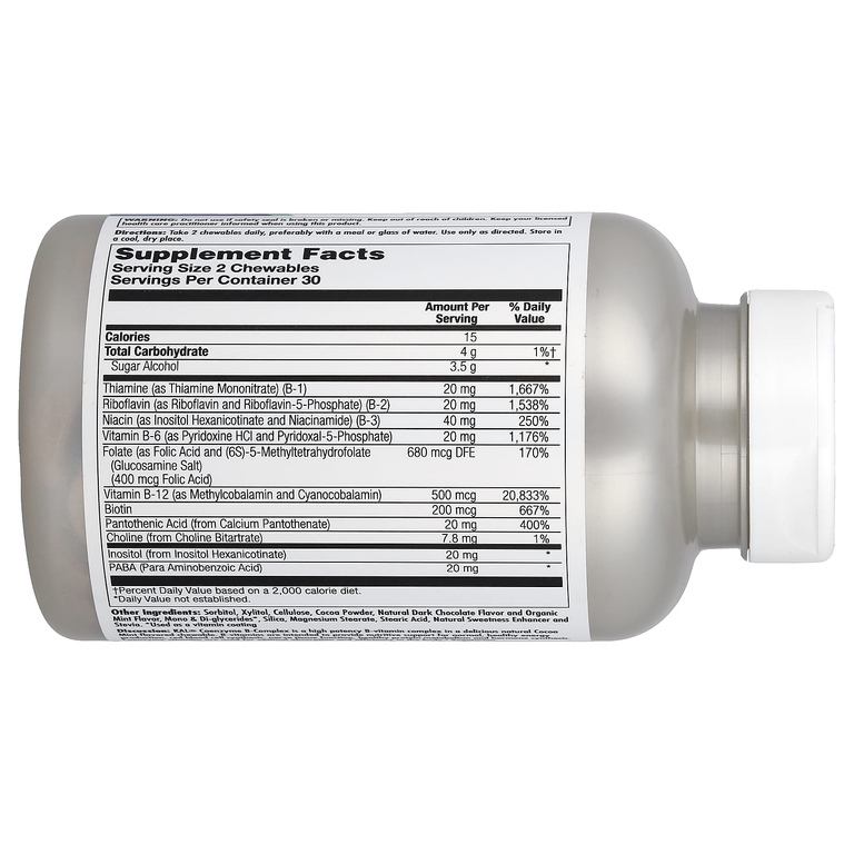 KAL, Комплекс коферментов витаминов группы B, натуральный вкус мяты и какао, 60 жевательных таблеток