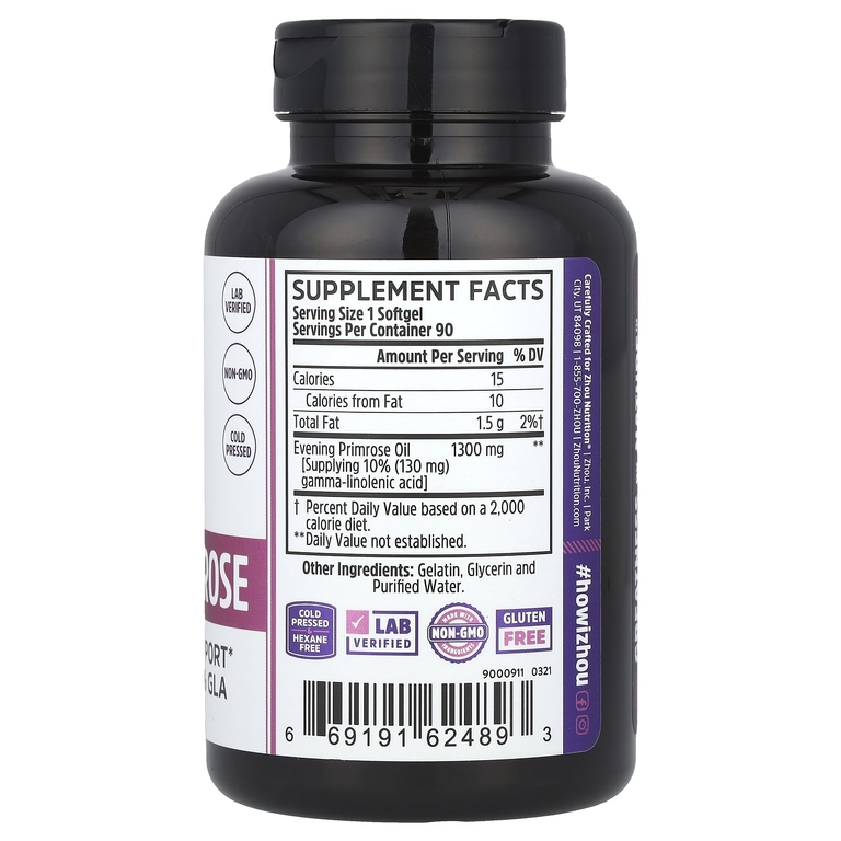 Zhou Nutrition, Примула вечерняя, 90 мягких таблеток