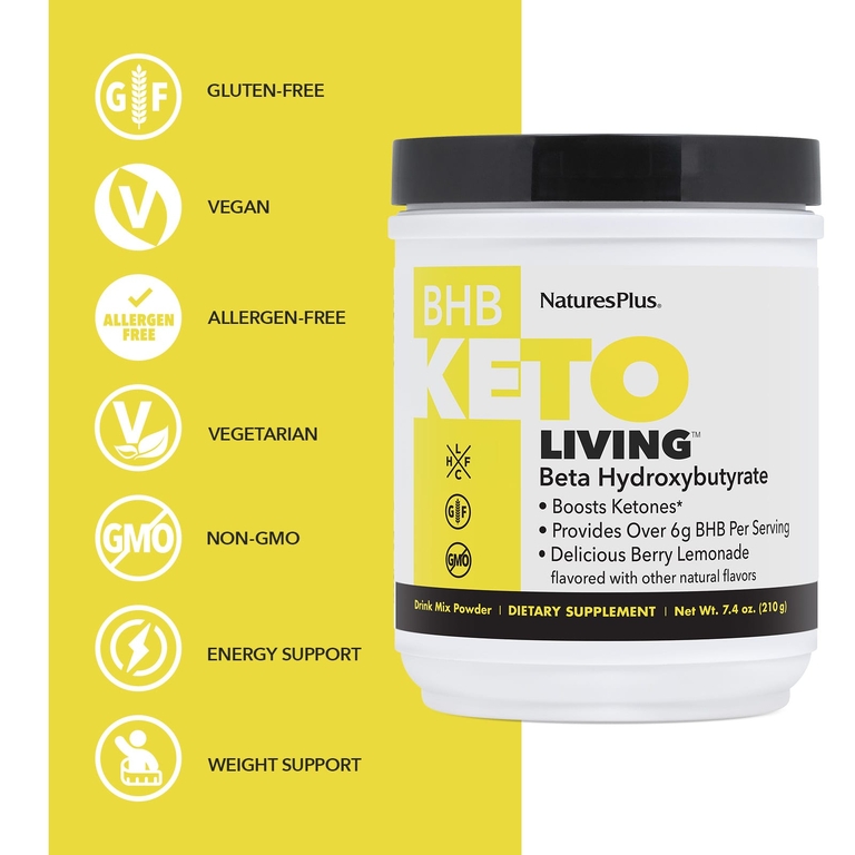 NaturesPlus, BHB Keto Living™, вкусный ягодный лимонад, 210 г (7,4 унции)