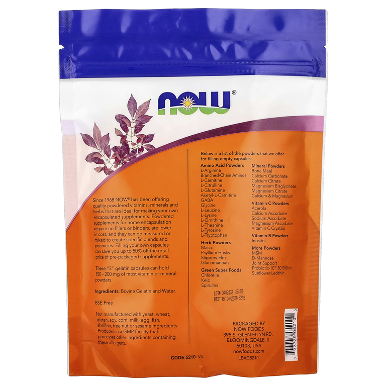 NOW Foods, желатиновые капсулы, маленький размер «3», прибл. 1000 пустых капсул