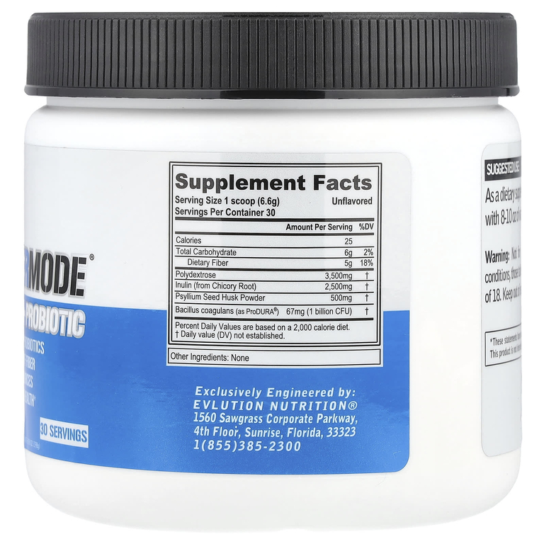 EVLution Nutrition, FiberMode, клетчатка и пробиотик, без добавок, 198 г (6,98 унции)