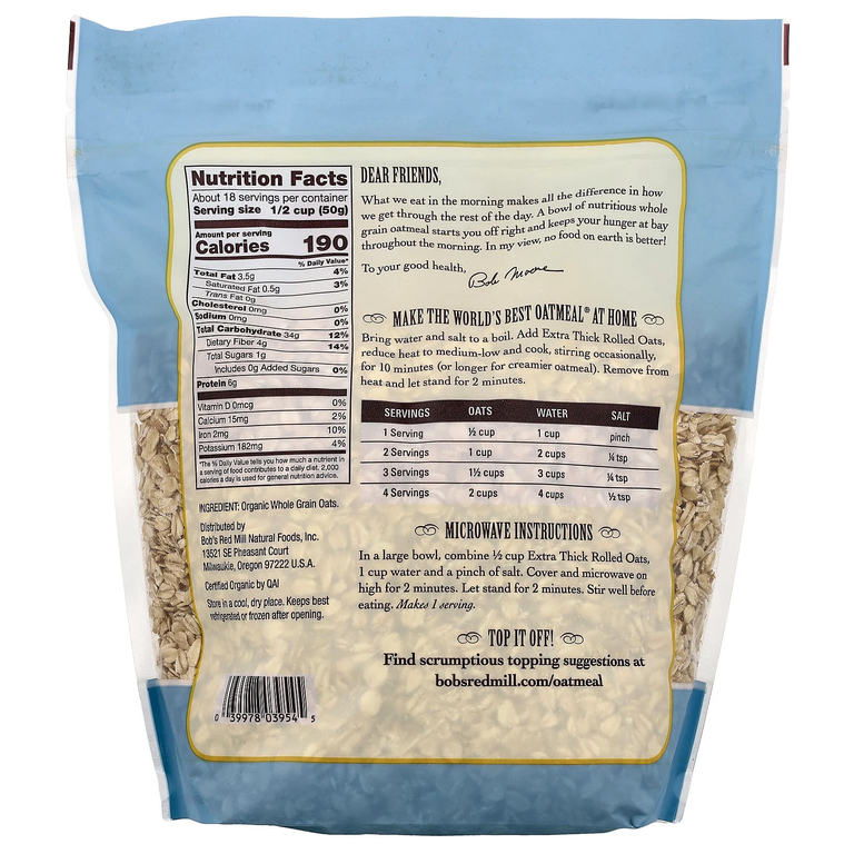 Bob's Red Mill, органические экстраплотные овсяные хлопья, цельнозерновые, 907 г (32 унции)