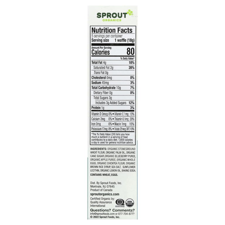 Sprout Organics, Wafflez®, черника и яблоко, для детей от 12 месяцев, 5 пакетиков по 18 г (0,63 унции) (Товар снят с продажи) 