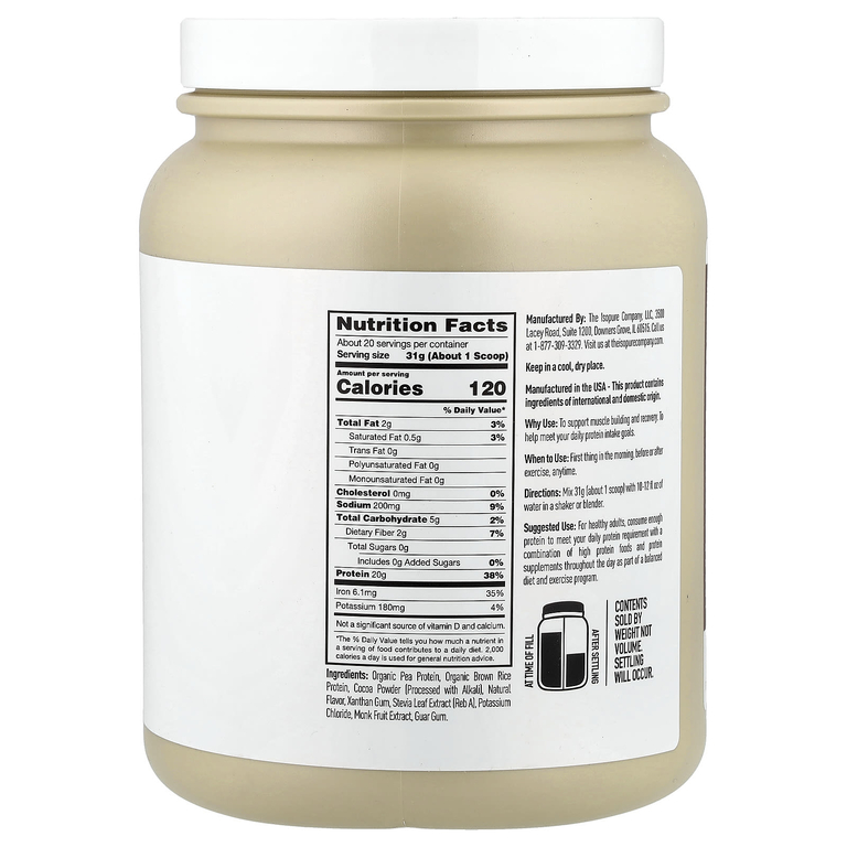  Isopure, Растительный протеиновый порошок, шоколад, 621 г (1,37 фунта)
