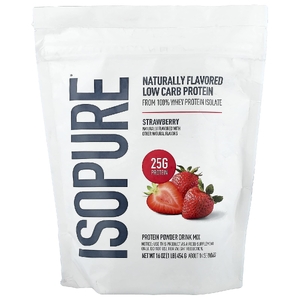  Isopure, протеиновый порошок с низким содержанием углеводов, клубника, 454 г (1 фунт)