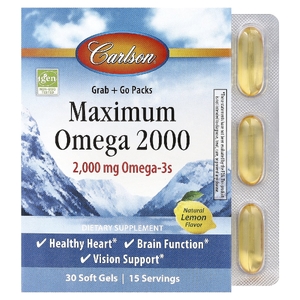Carlson, Maximum Omega 2000, омега с натуральным лимонным вкусом, 30 капсул (1000 мг в 1 капсуле)