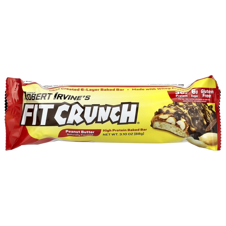 FITCRUNCH, батончик с термообработанным сывороточным протеином, арахисовой пастой и фруктовым джемом, 12 батончиков по 88 г (3,10 унции) каждый