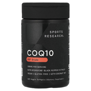 Sports Research, коэнзим Q10 класса USP с BioPerine, 120 растительных капсул