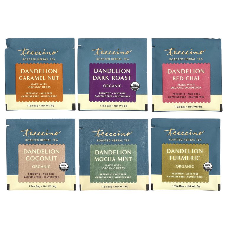 Teeccino, травяной чай из одуванчика, 6 вкусов, без кофеина, 12 чайных пакетиков, 72 г (2,54 унции)