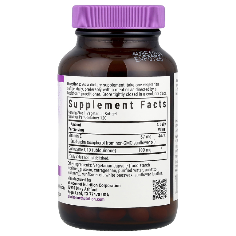 Bluebonnet Nutrition, коэнзим Q10, 120 вегетарианских капсул